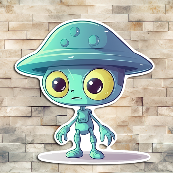 Green Alien with Hat Vinyl Sticker