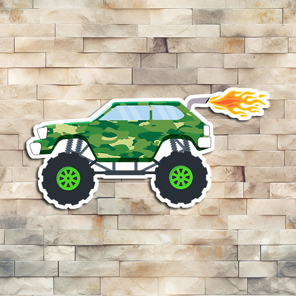 Green Camo Monster Truck 4x4 Vinyl Sticker