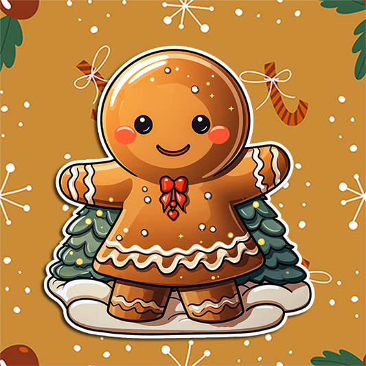 Gingerbread Girl with Trees 02 Decorative Vinyl Sticker