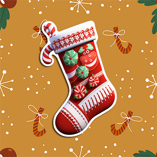 Red Christmas Stocking with Candy Canes Vinyl Sticker.