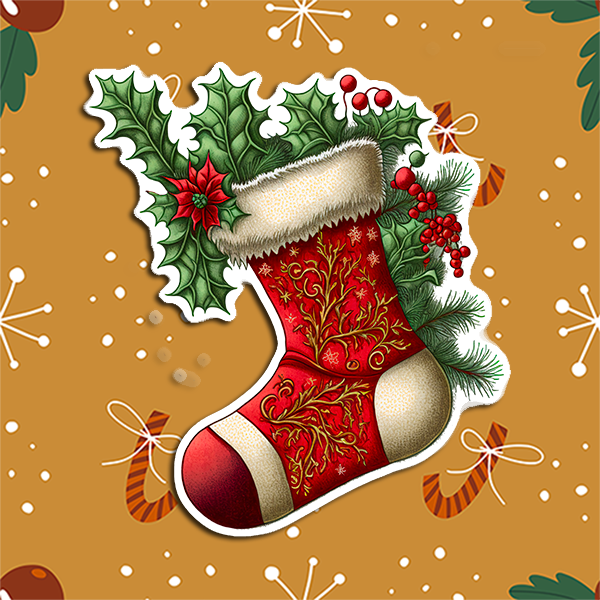 Red Christmas Stocking with Holly Vinyl Sticker