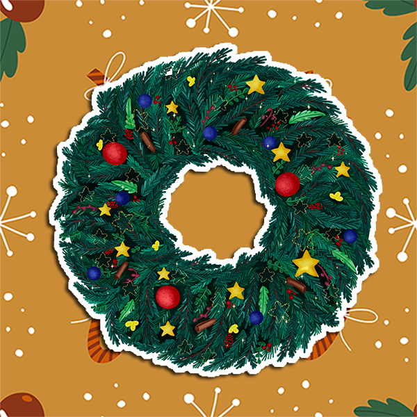 Christmas Wreath with Stars and Ornaments Sticker