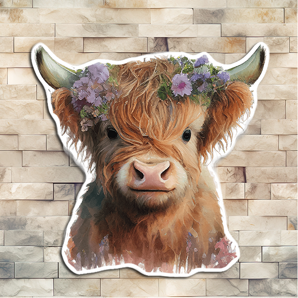 Cow With Purple Flowers Vinyl Sticker