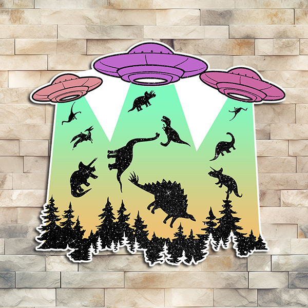 Alien Ship Take Dinosaurs Vinyl Sticker