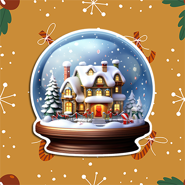 Snow Globe with Christmas House Vinyl Sticker, could be Santa and Mrs. Clauses house at the north pole.