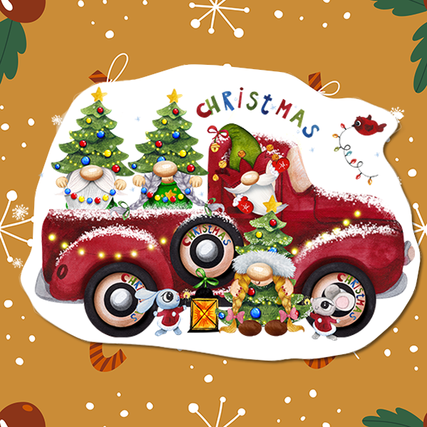 Christmas Tree Hatted Gnomes with Red Truck Vinyl Sticker