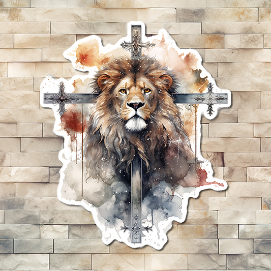 Lion and Cross Vinyl Sticker