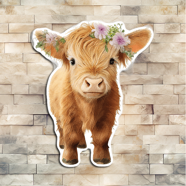 Mini Highland Cow with Purple Flowers decorative sticker