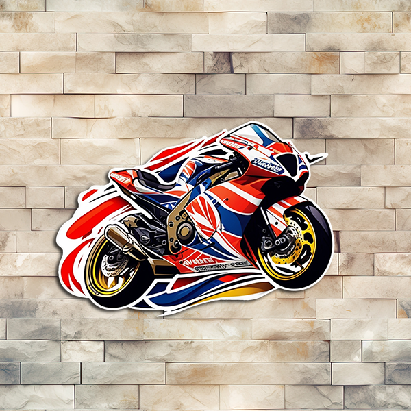 Red, White and Blue Racing Motorcycle Vinyl Decorative Sticker