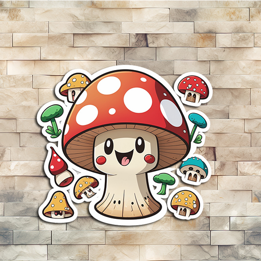 Red White Polka Dot Mushroom Face Vinyl Sticker 01