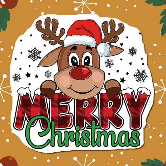 Reindeer with Red Plaid Merry Christmas Vinyl Sticker