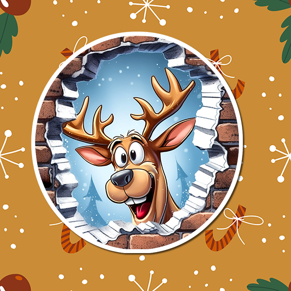 Reindeer Through Brick Wall Christmas Vinyl Sticker