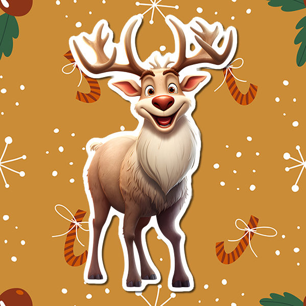 Happy Reindeer with Antlers Christmas Vinyl Sticker