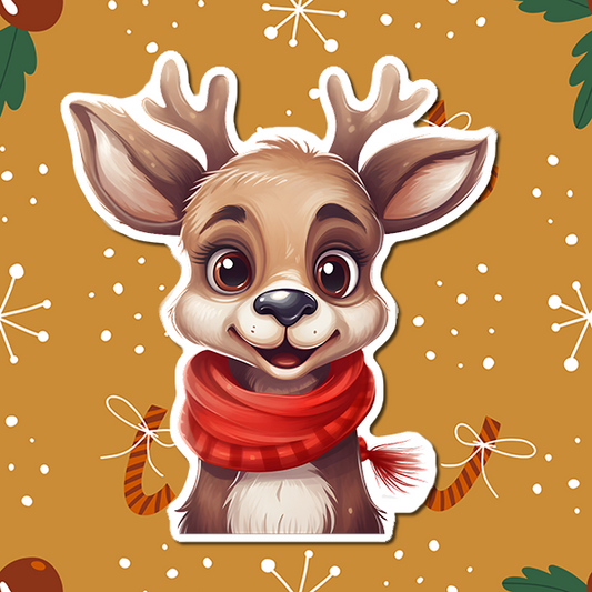 Young Reindeer with Red Scarf Vinyl Sticker 02