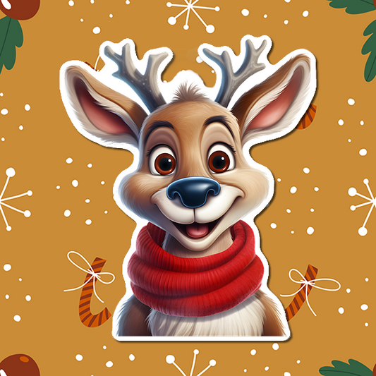 Reindeer with Red Scarf Vinyl Sticker 01