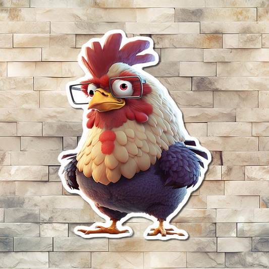 Rooster Nerd with Glasses Vinyl Sticker