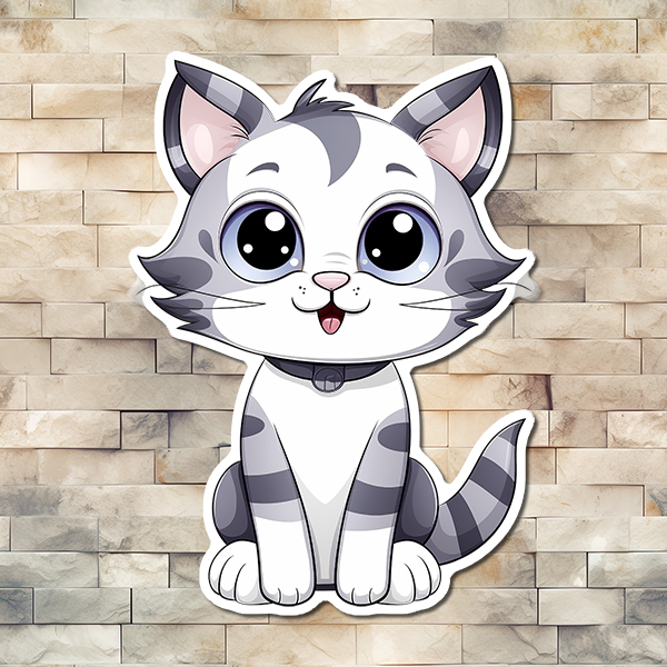 Gray and White Cat Decorative Vinyl Sticker