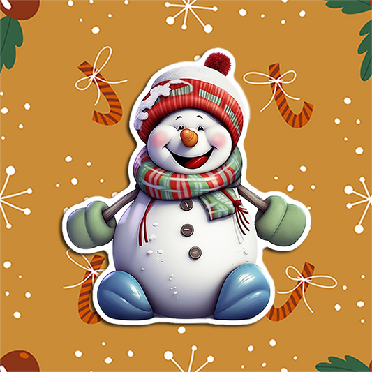 A Very Happy Snowman with Mittens, Hat and Scarf Vinyl Sticker