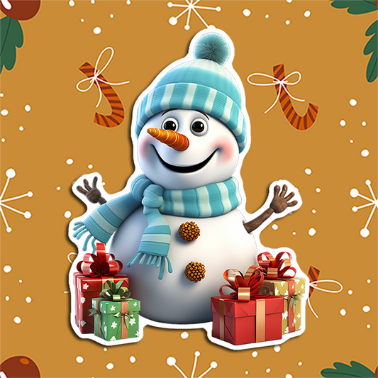 Snowman with Christmas Presents Vinyl Sticker