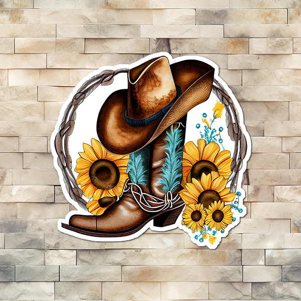 Country Boots with Sunflowers Vinyl Sticker