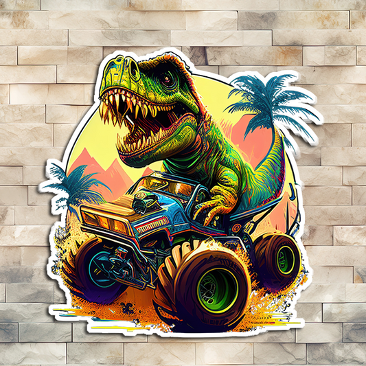 Tyrannosaurus Rex Riding a Quad Vinyl Sticker