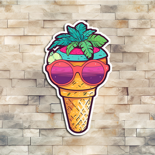 Tropical Ice Cream Cone Vinyl Sticker 01