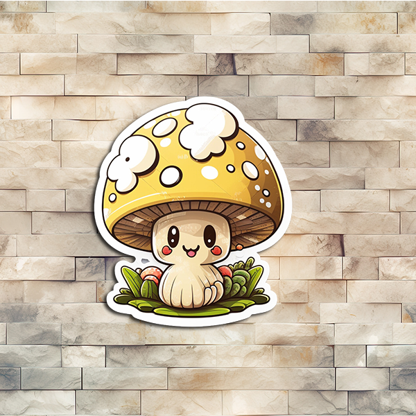 Yellow with White Polka Dots and Face Mushroom Vinyl Sticker